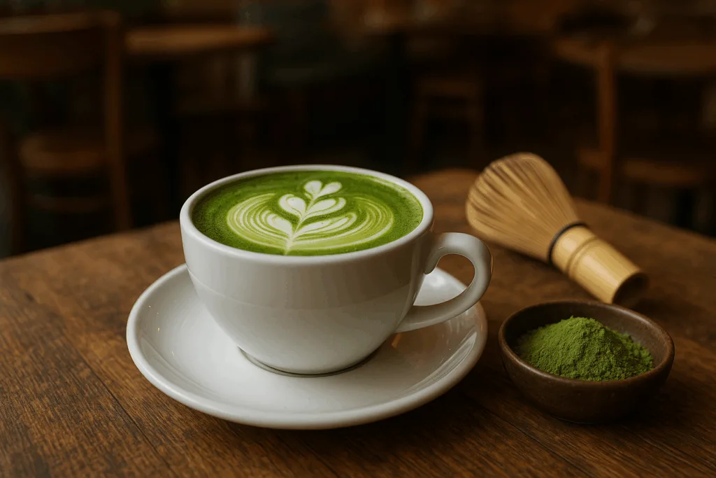 Illustration af er der koffein i matcha