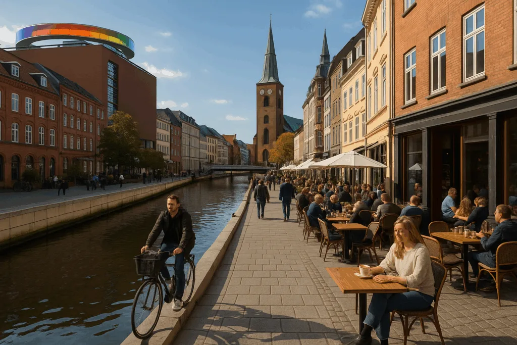 Illustration af sjove ting at lave i århus