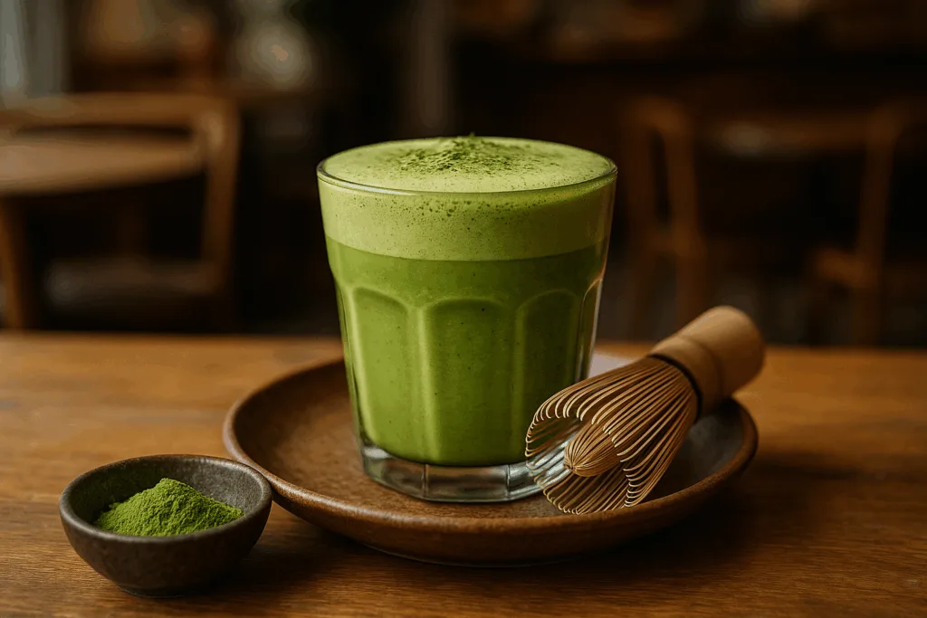 Illustration af grøn te matcha