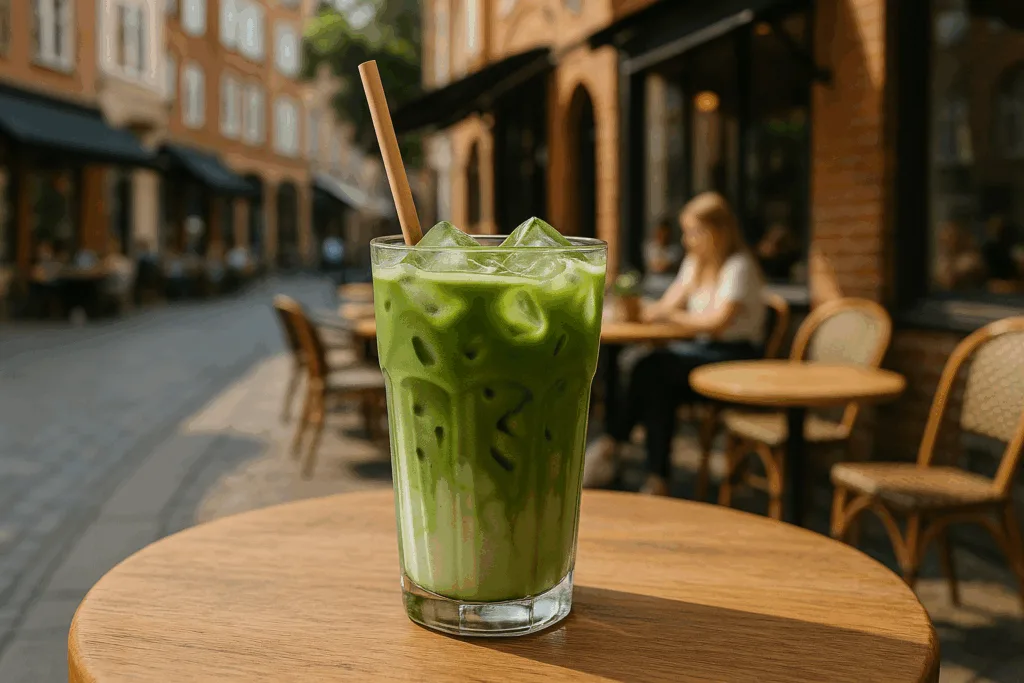 Illustration af matcha iced latte
