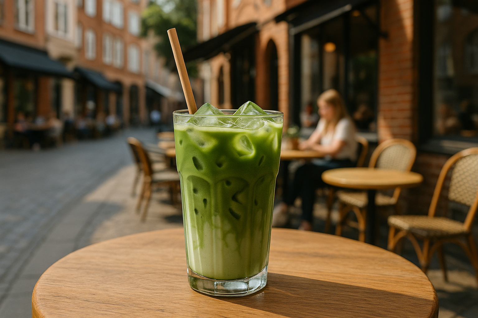 Illustration af matcha iced latte