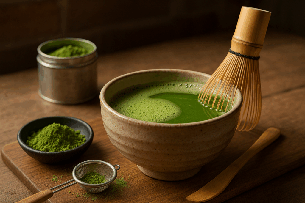 Illustration af how to make matcha