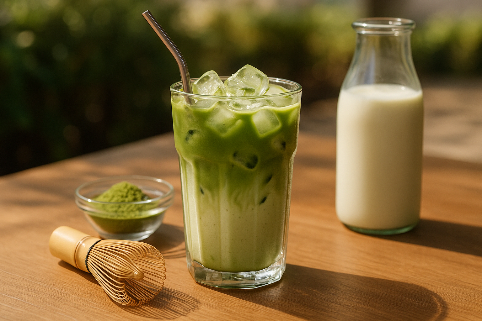 Illustration af iced matcha latte opskrift