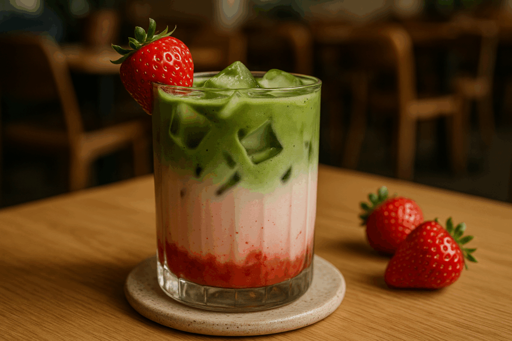 Illustration af jordbær matcha