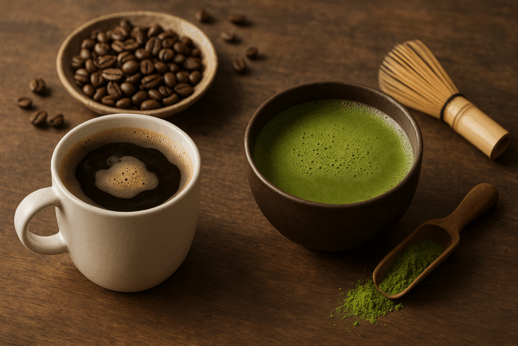 Illustration af koffein matcha vs kaffe