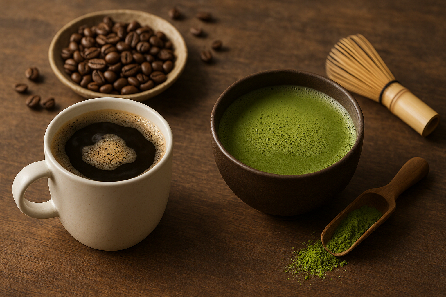 Illustration af koffein matcha vs kaffe