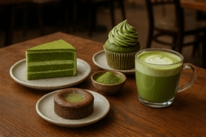 Illustration af matcha dessert