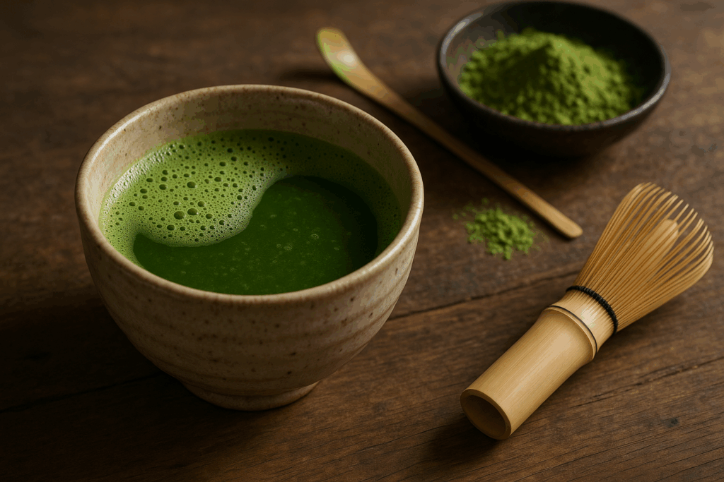 Illustration af matcha grøn te