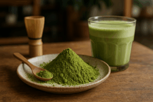 Illustration af matcha grøn te pulver