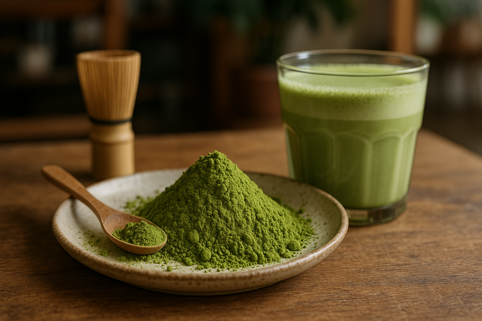 Illustration af matcha grøn te pulver