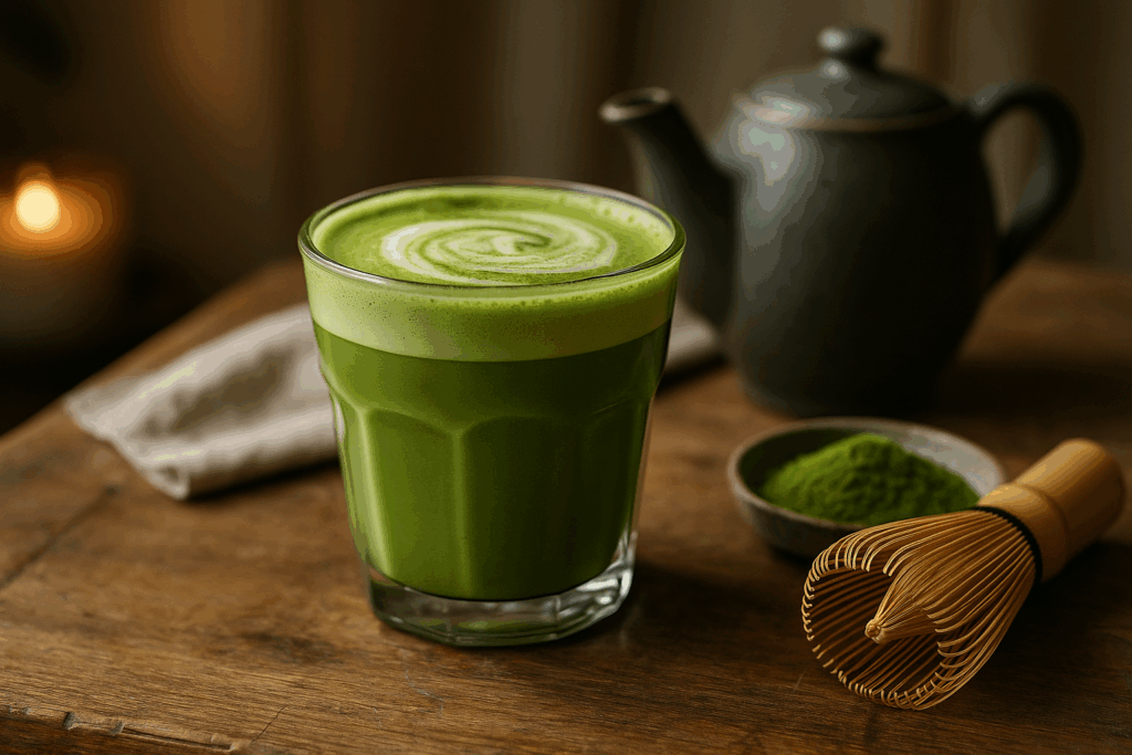 Illustration af matcha latte pulver