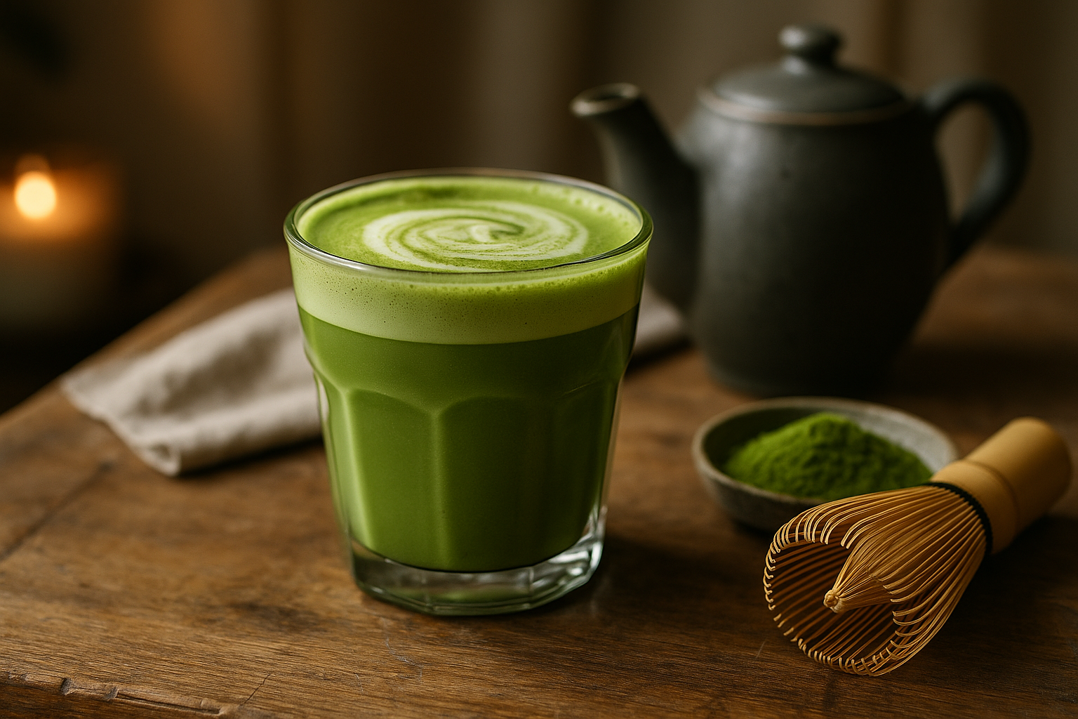 Illustration af matcha latte pulver