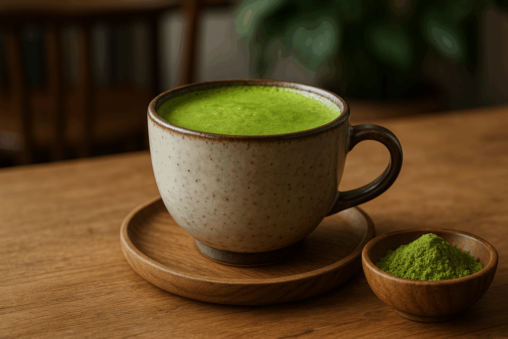 Illustration af matcha te koffein