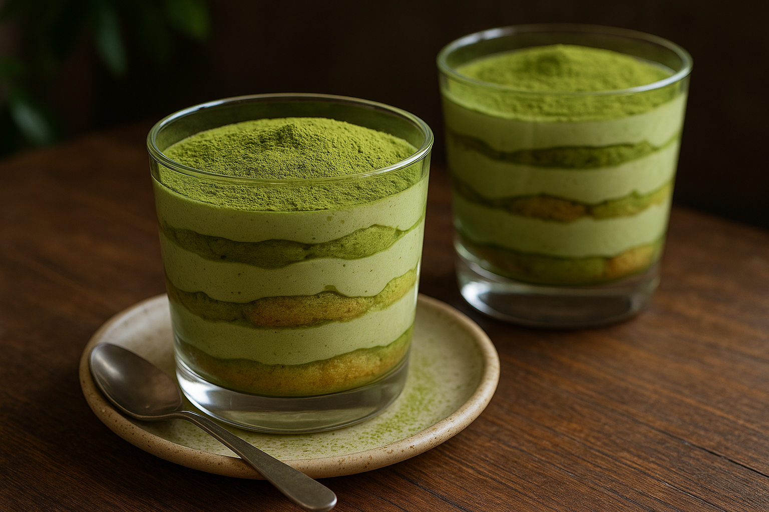 Illustration af matcha tiramisu