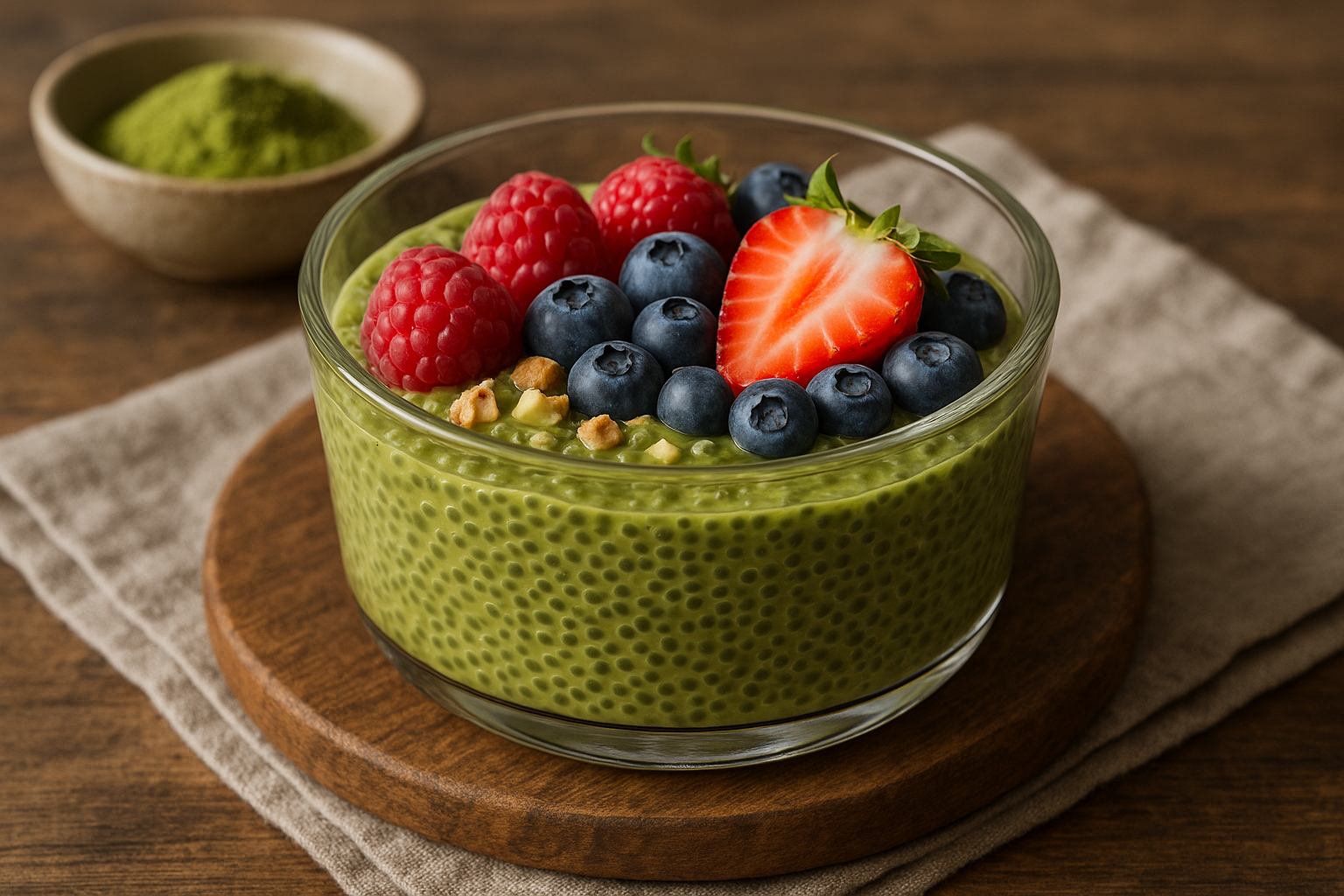 Illustration af matcha chia pudding
