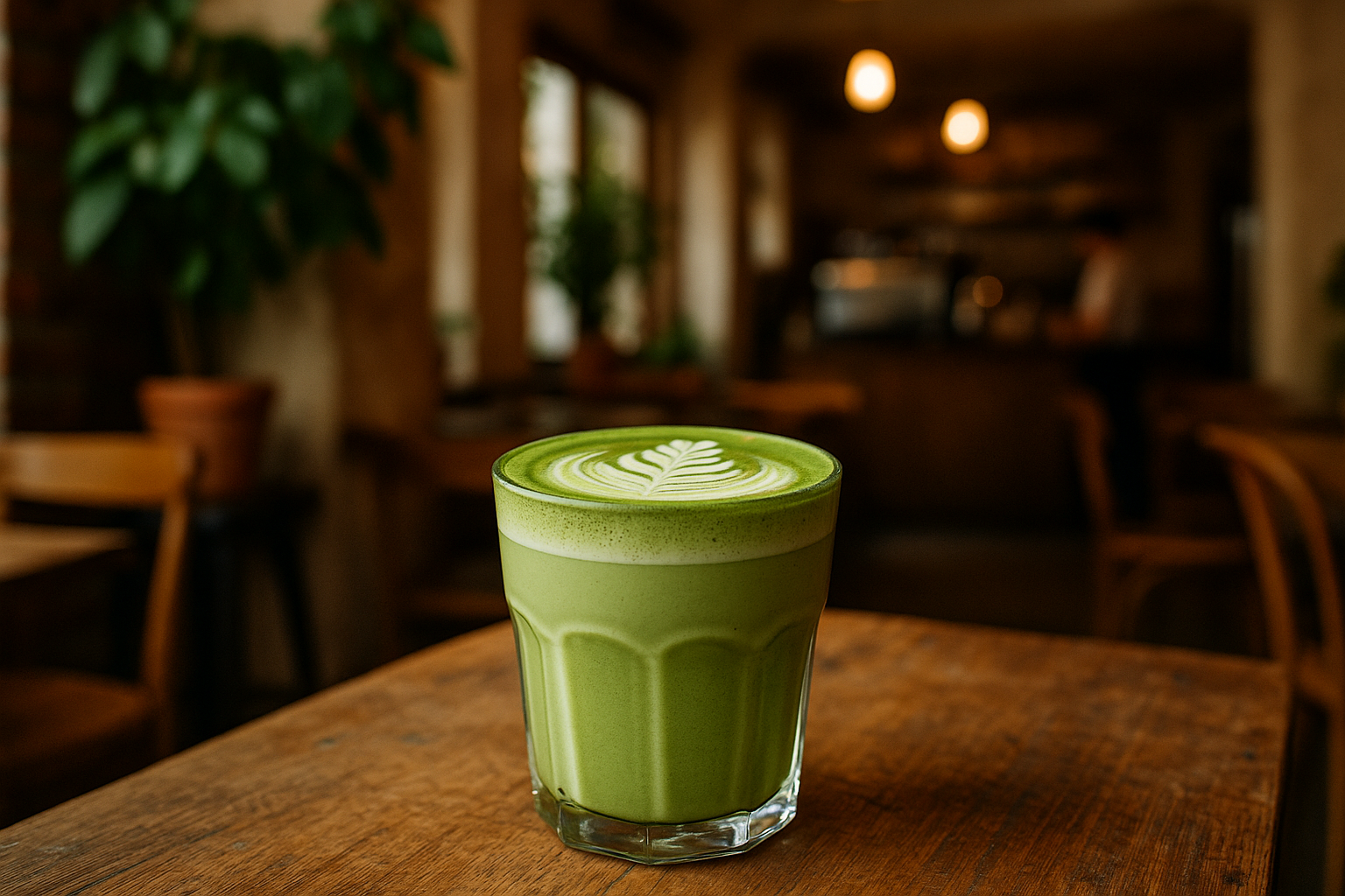 Illustration af café med matcha latte århus