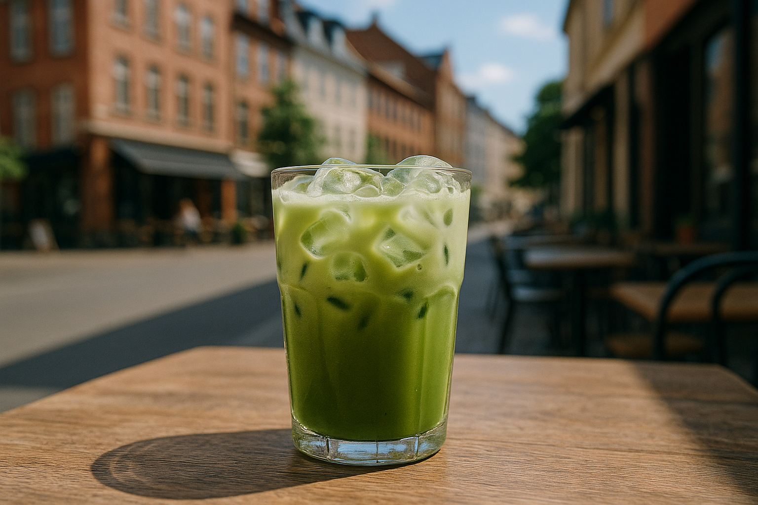 Illustration af iced matcha café aarhus