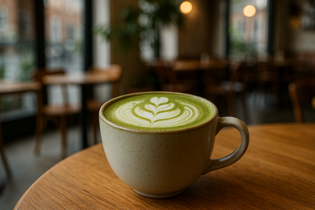 Illustration af matcha latte café version