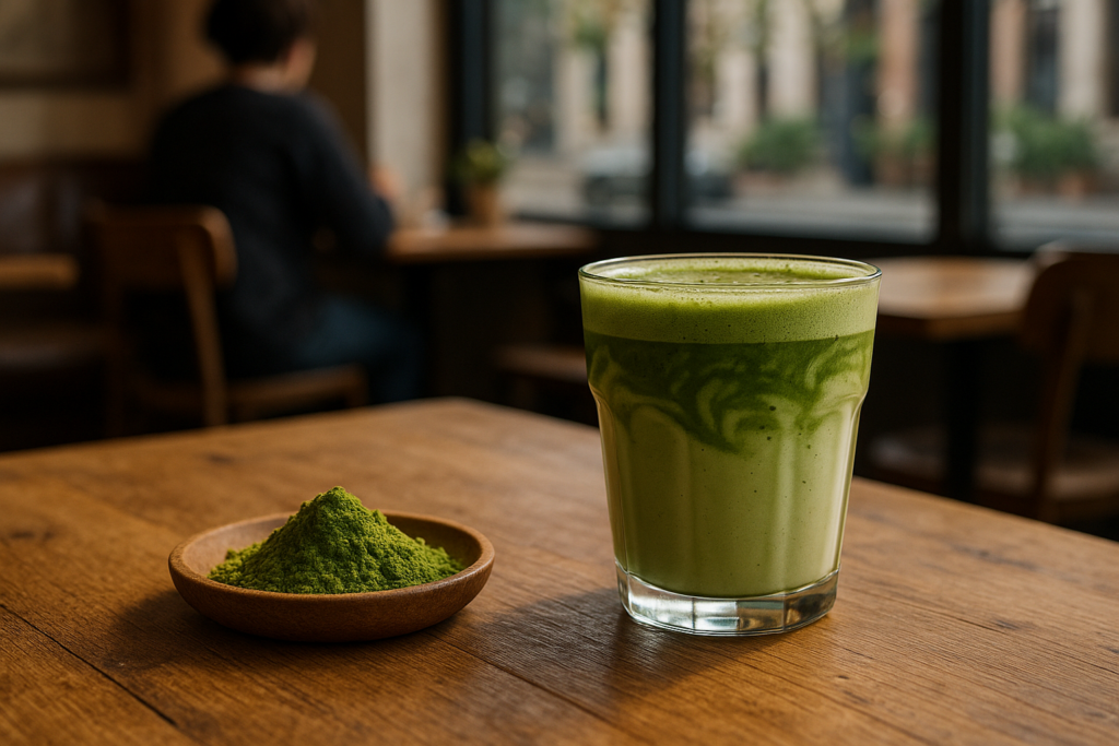 Illustration af matcha og antioxidanter