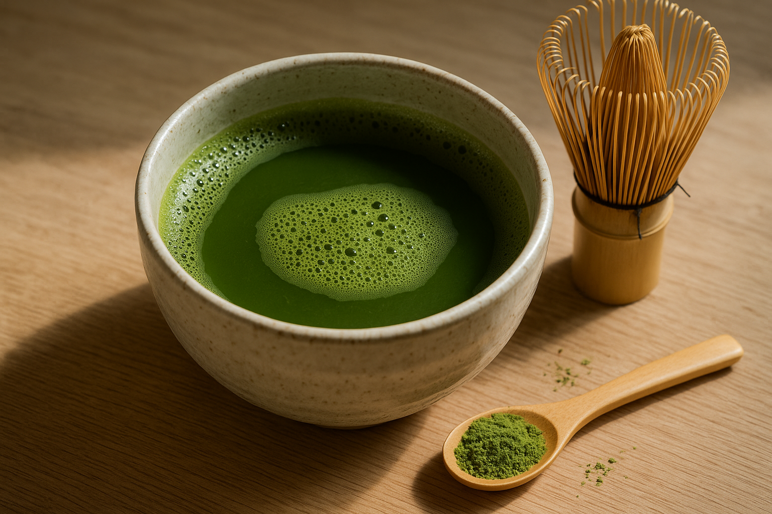 Illustration af matcha som morgenrutine