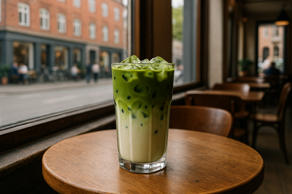 Illustration af iced matcha latte café