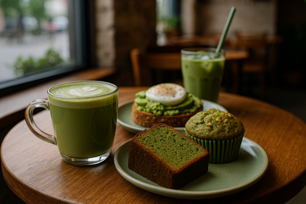Illustration af matcha café brunch
