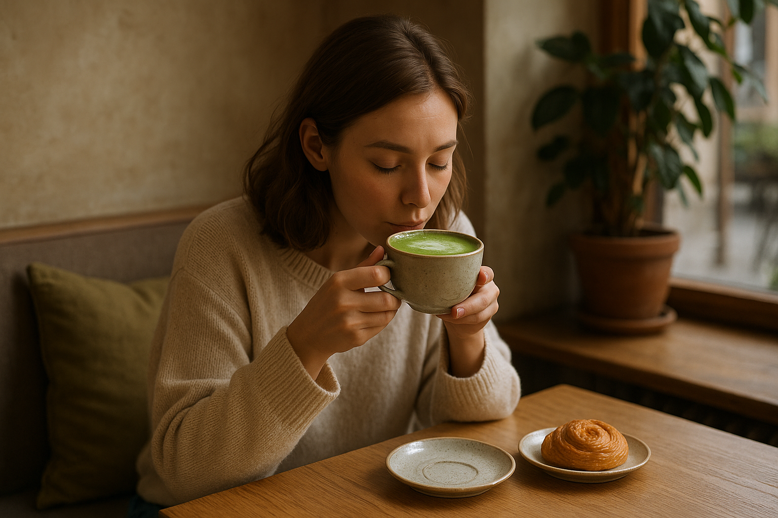 Illustration af matcha café med ro