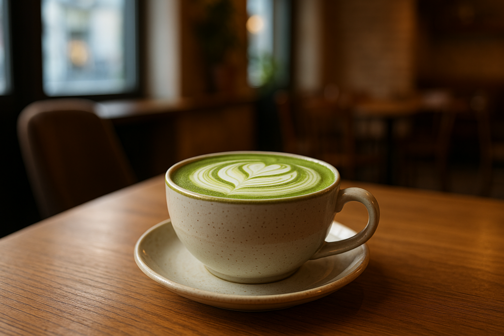 Illustration af matcha green tea latte