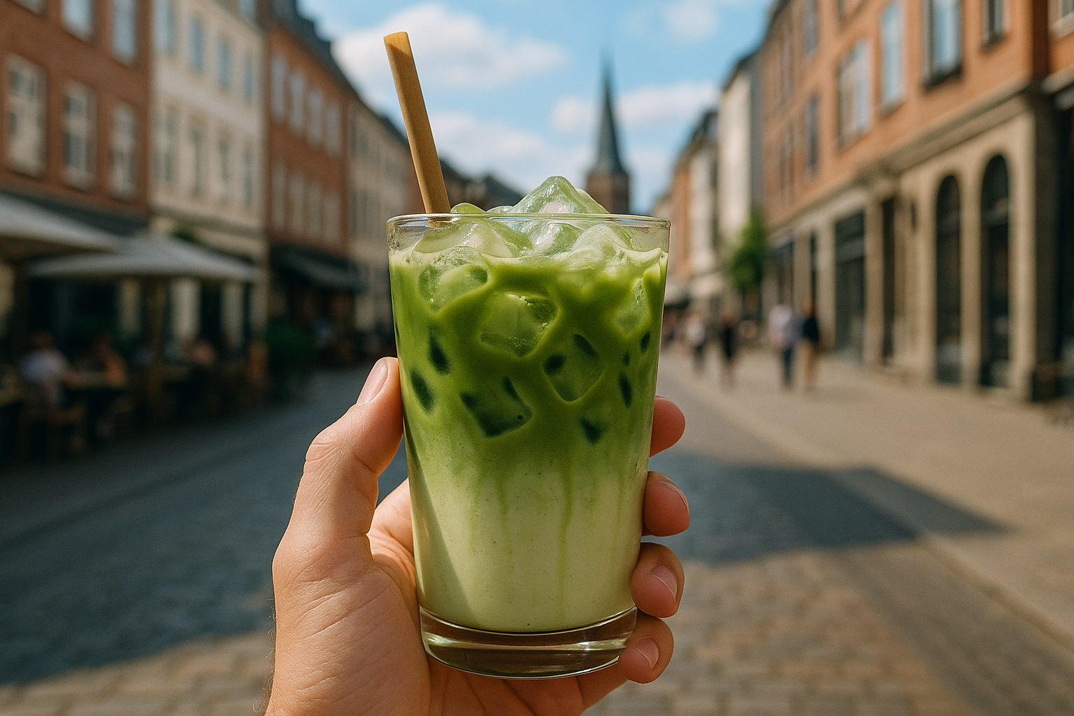 Illustration af matcha latte med is