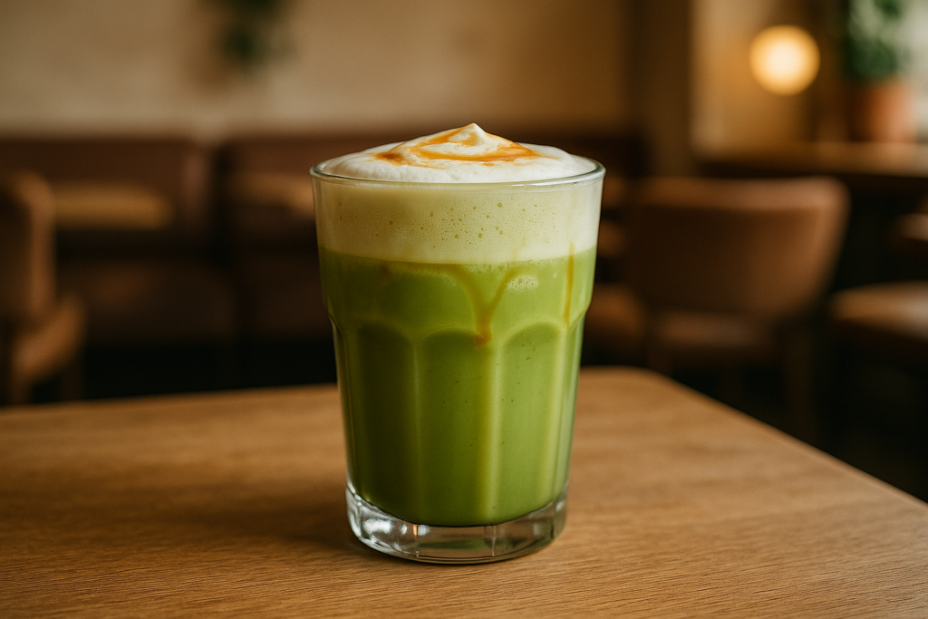Illustration af matcha latte med sirup
