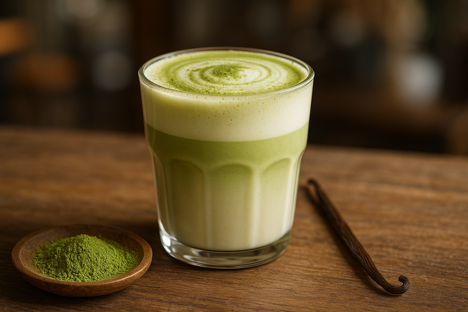 Illustration af matcha latte med vanilje