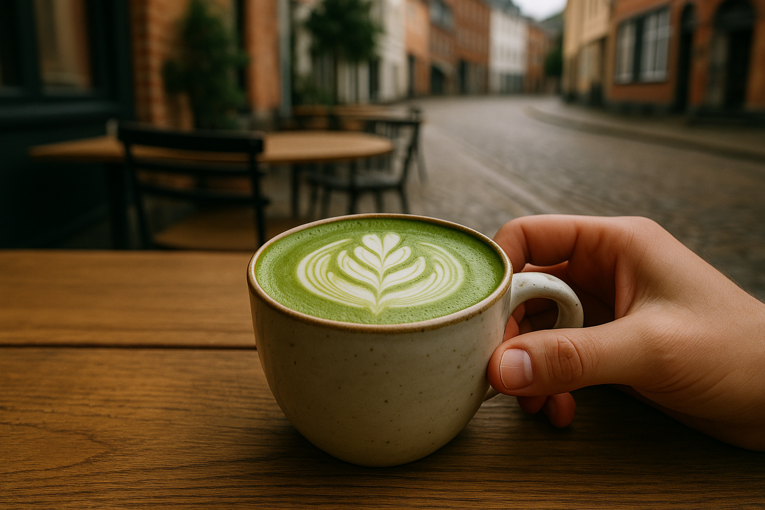 Illustration af matcha latte oplevelse