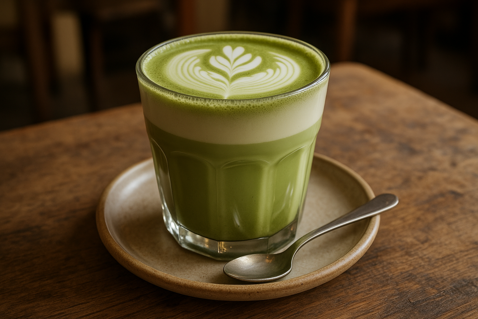 Illustration af matcha latte opskrift café