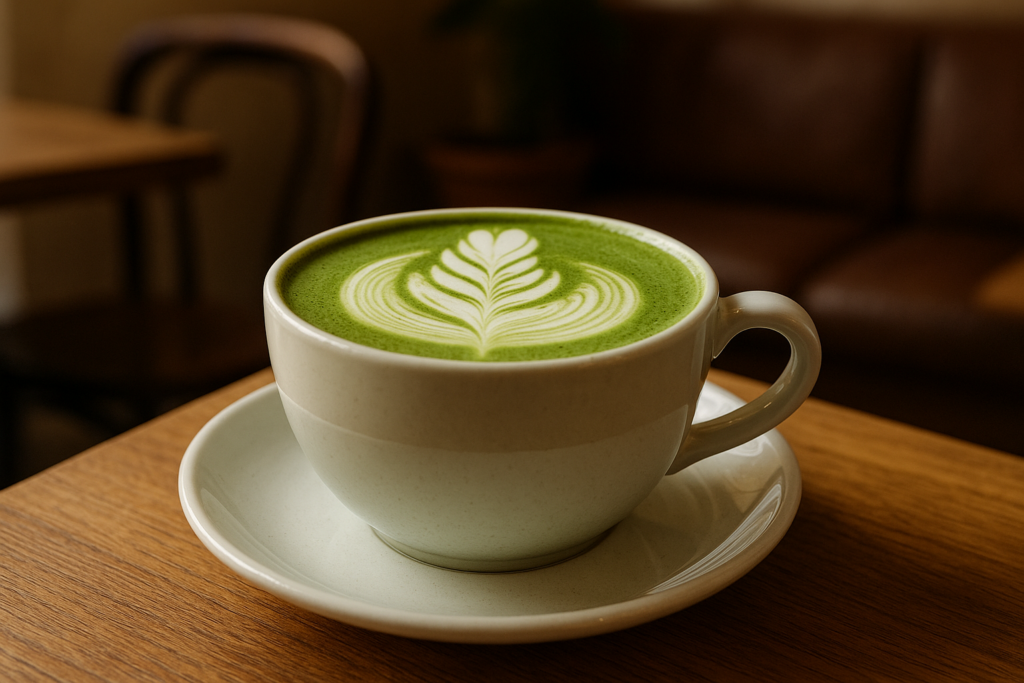 Illustration af matcha latte servering
