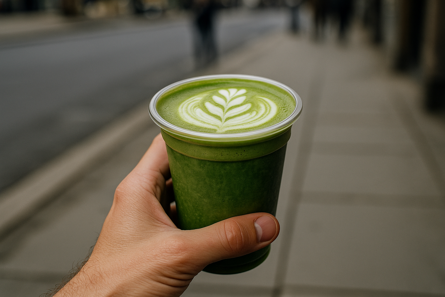 Illustration af matcha latte takeaway