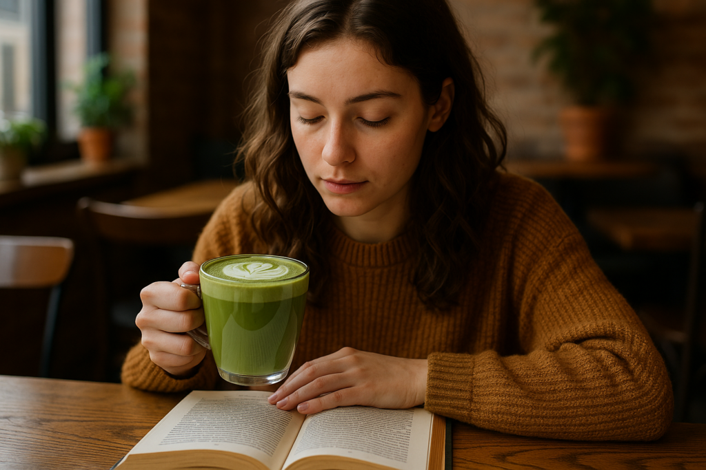 Illustration af matcha latte til studiepause