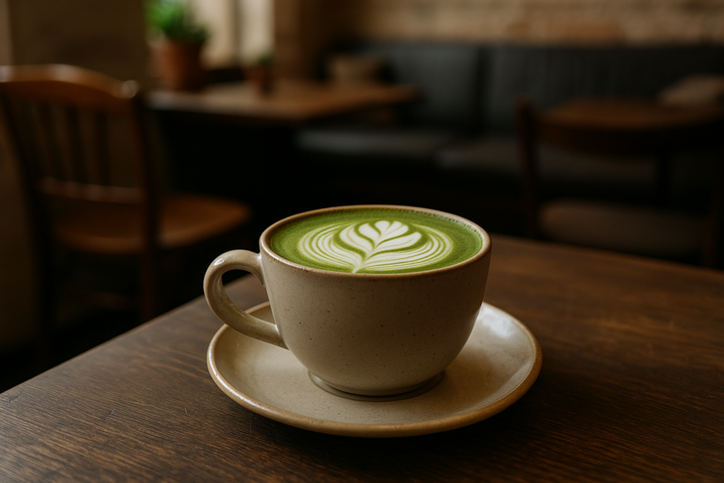 Illustration af matcha latte uden sukker
