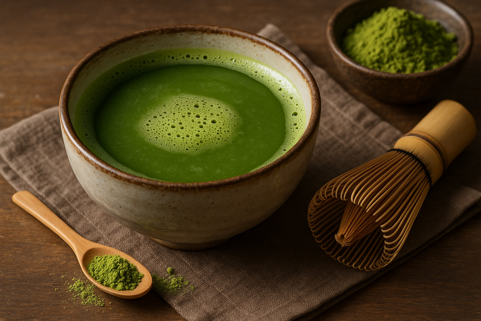 Illustration af matcha og energi uden stress