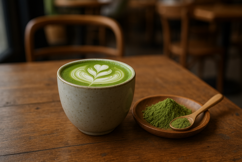 Illustration af matcha og velvære drik