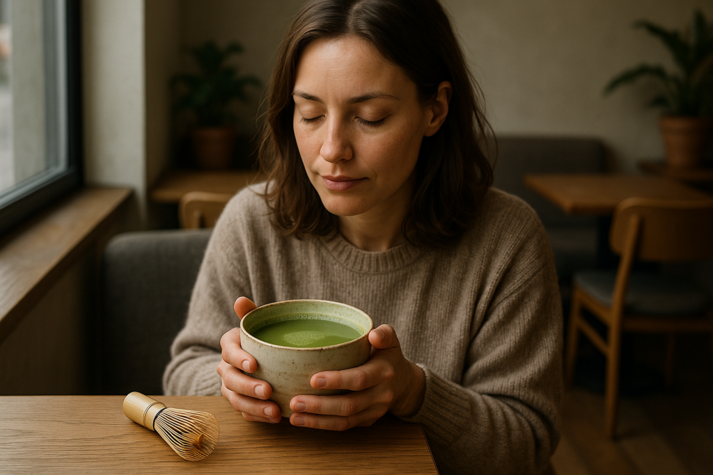 Illustration af matcha som mindful pause