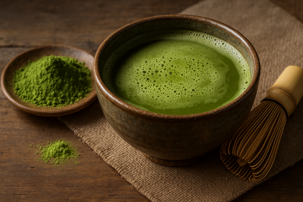 Illustration af matcha som sund drik