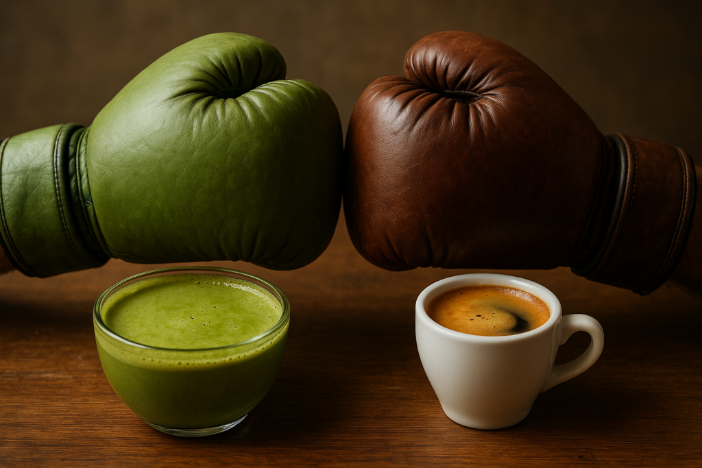 Illustration af matcha vs espresso