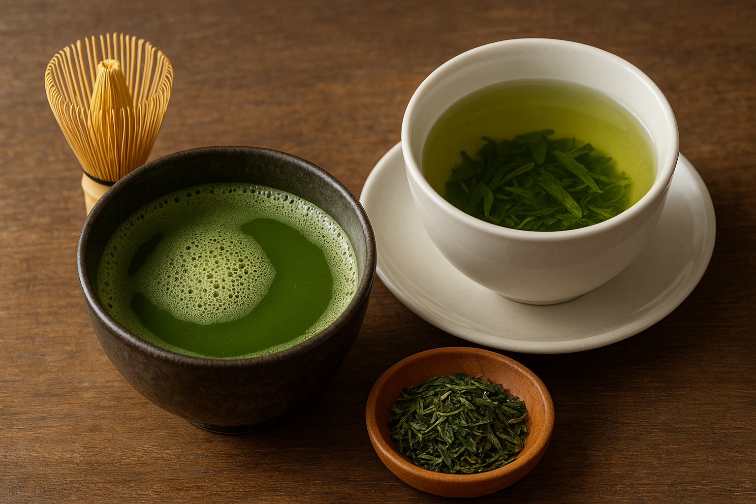 Illustration af matcha vs grøn te