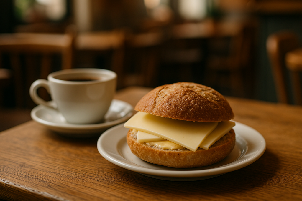 Illustration af bolle med smør og ost kalorier