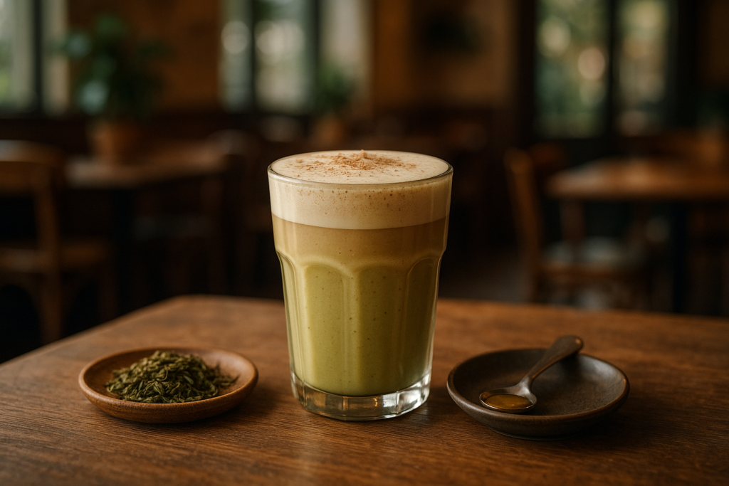 Illustration af chai latte grøn te