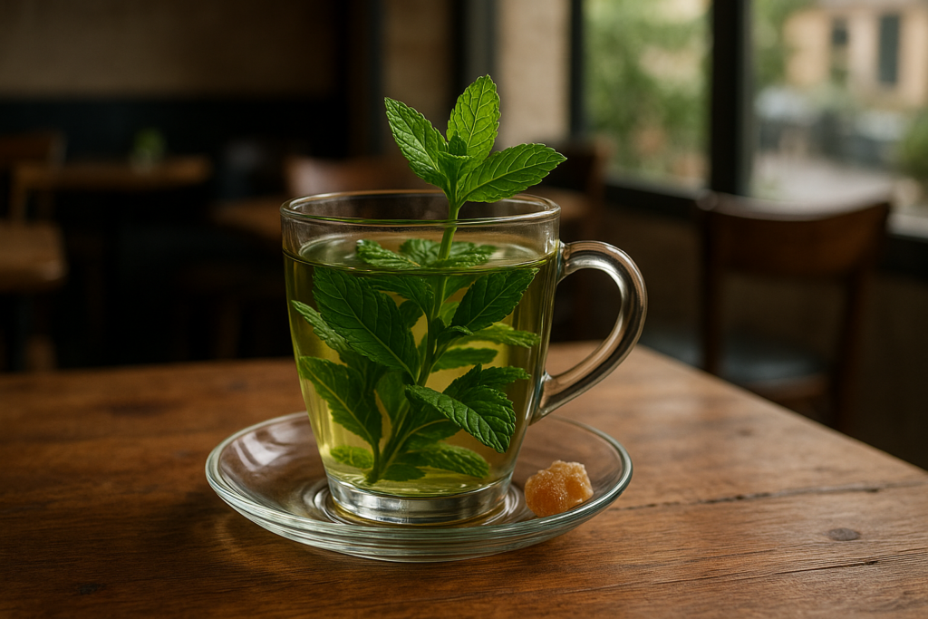 Illustration af grøn mynte te