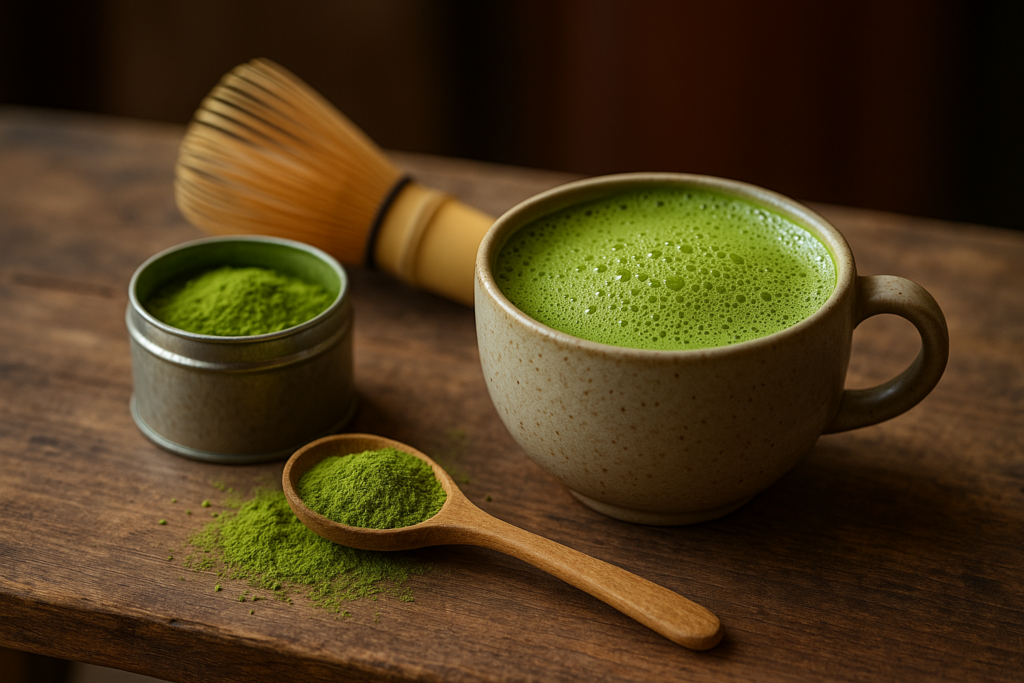 Illustration af grøn te pulver