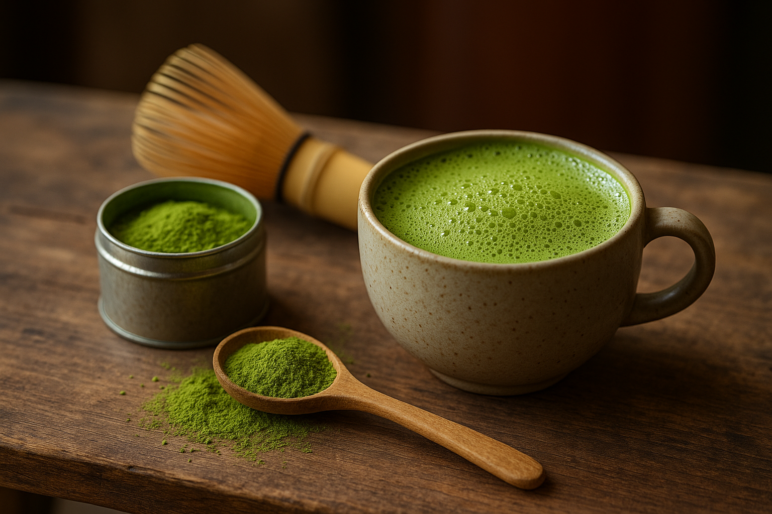 Illustration af grøn te pulver