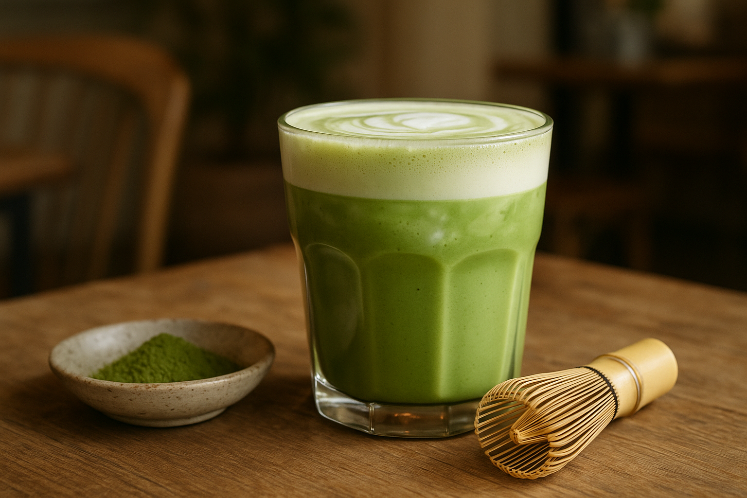 Illustration af how to make matcha latte