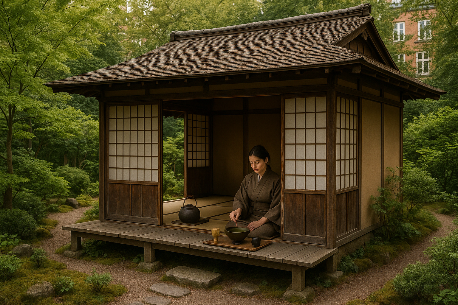 Illustration af japansk tehus